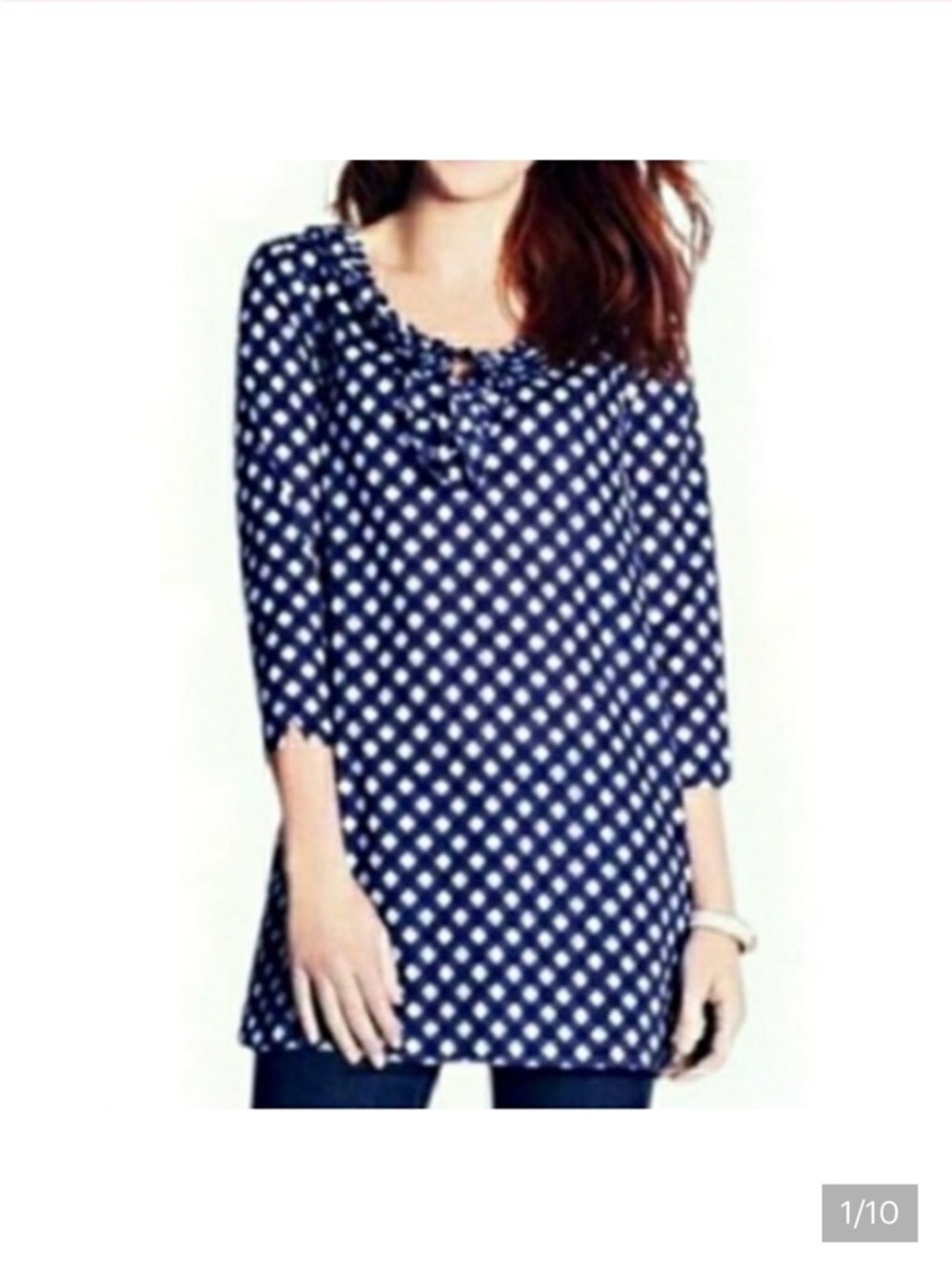 Kate Spade Malone navy white gingham tunic top, size Medium